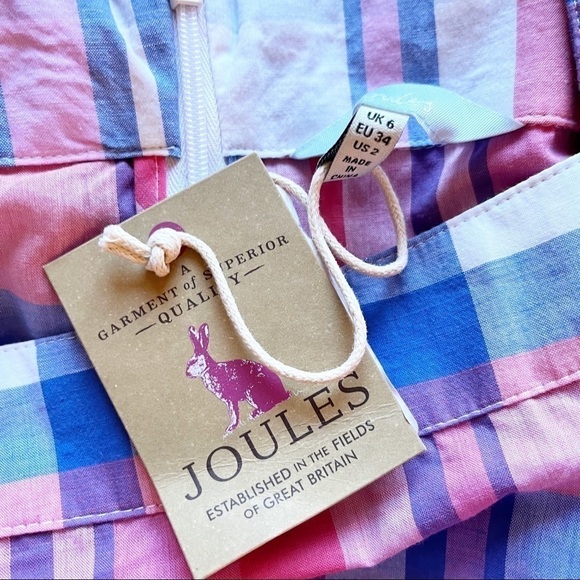 JOULES NWT Zip Back Elsbeth Babydoll Top in Plaid Pinkcheck Size 2 Pink Plaid - Picture 11 of 12